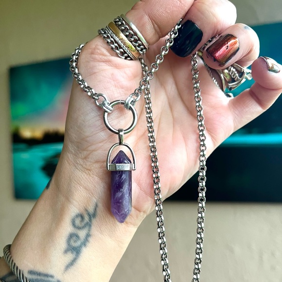 🔴SALE 2 for $25 / 3 for $30 amethyst bullet on stainless steel chain necklace - Picture 5 of 6